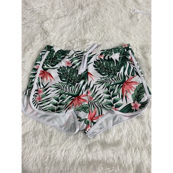 SweatyRocks Womens Three Piece Swimsuit Leaf Print Wrap Halter Top Shorts Size L - Picture 6 of 11